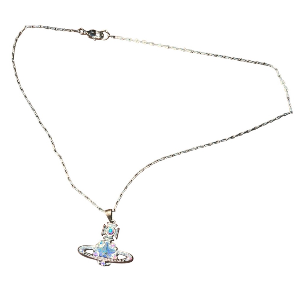 Vivienne Westwood Silver Necklace with Iridescent Gem